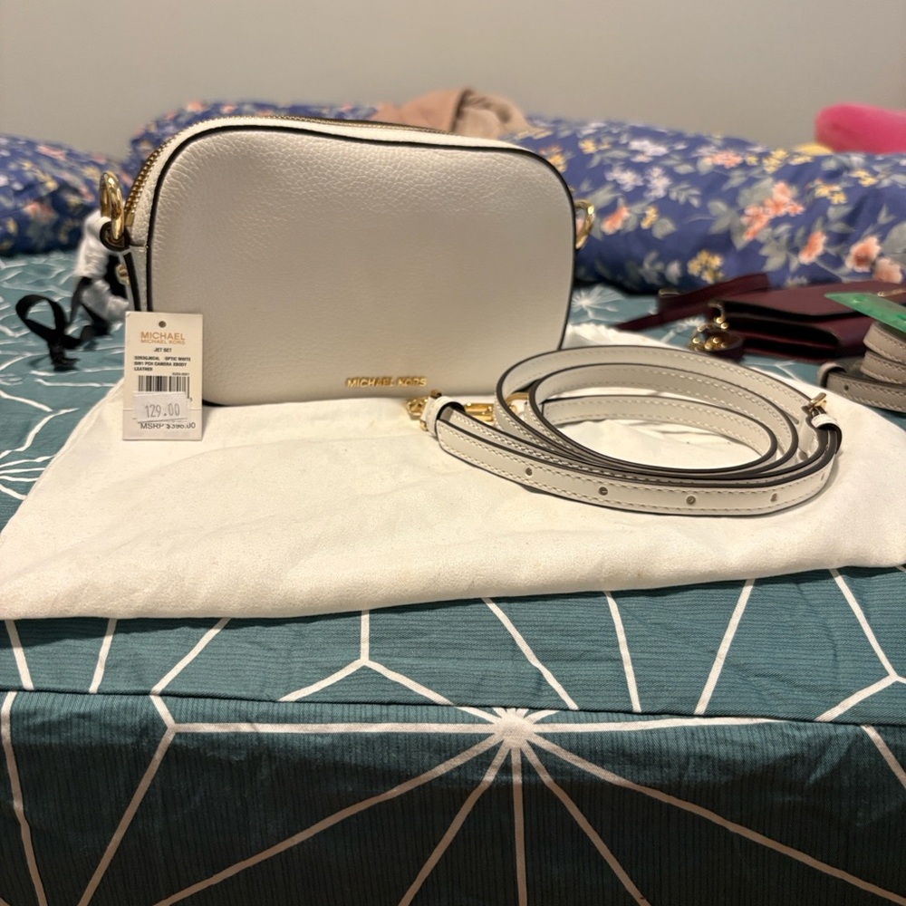 Michael Kors White Crossbody Bag with Gold Accents
